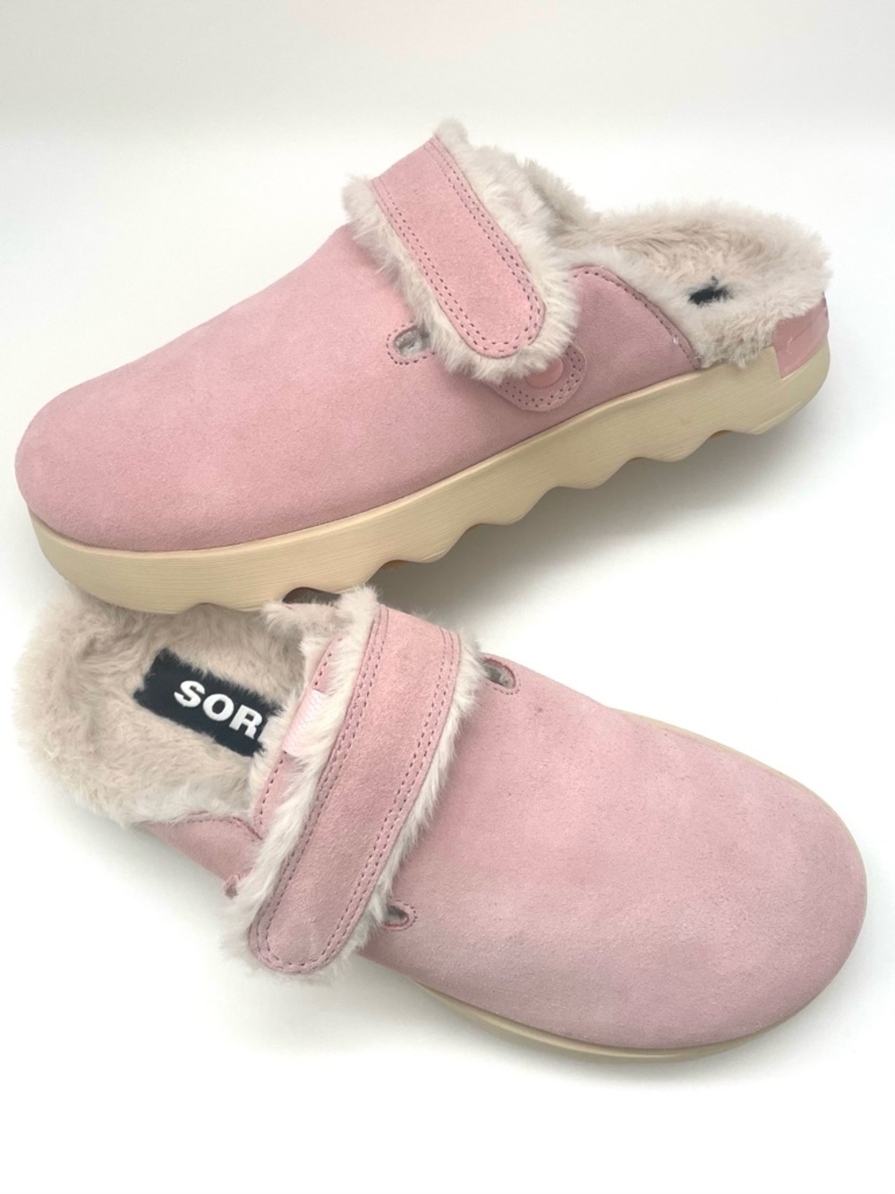 Sorel Vibe Cozy Clogs Pink Suede Faux Fur Lining Womens Size 9.5 Streetwear